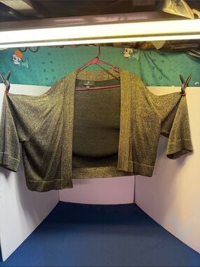 Ronni Nicole Metallic Gold Black Open Front Cropped Cardigan. 2X Nice!